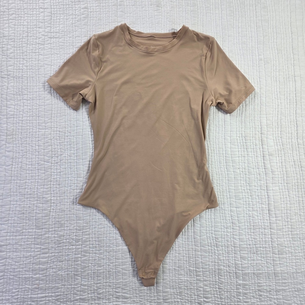 Quince Second Skin Short Sleeve Bodysuit Taupe Neutral S Minimalist Layering Top